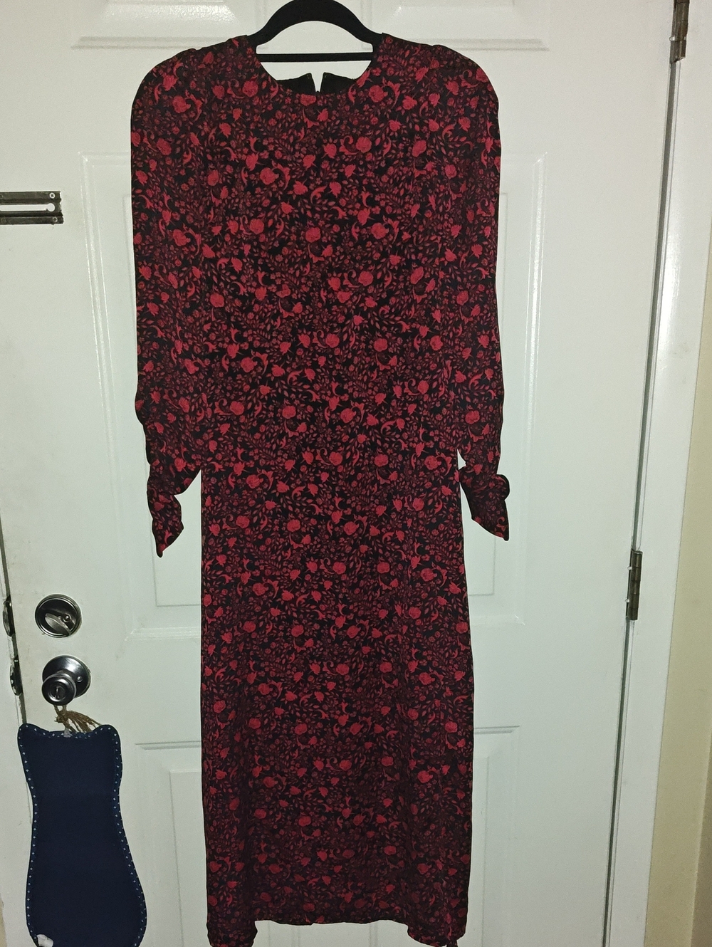 Express Red and Black Floral Long Sleeve Midi Dress